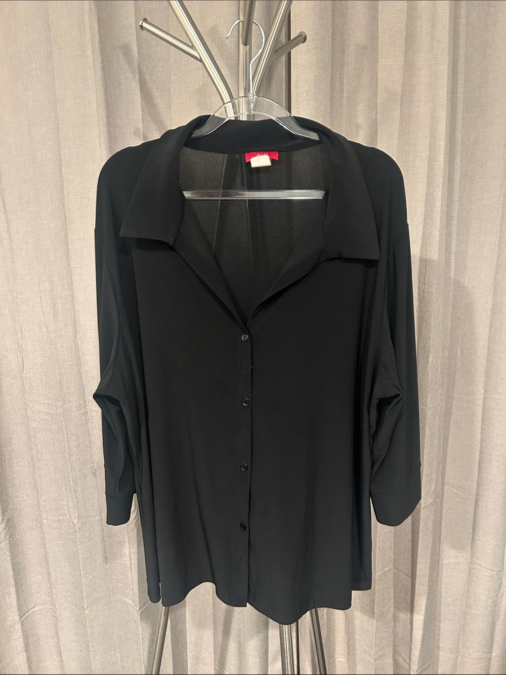 Women's Black Relaxed Button-Down Shirt with Open Collar